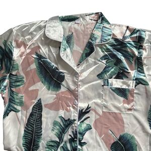 SHEIN satin Tropical Leaf Print pajamas with shorts